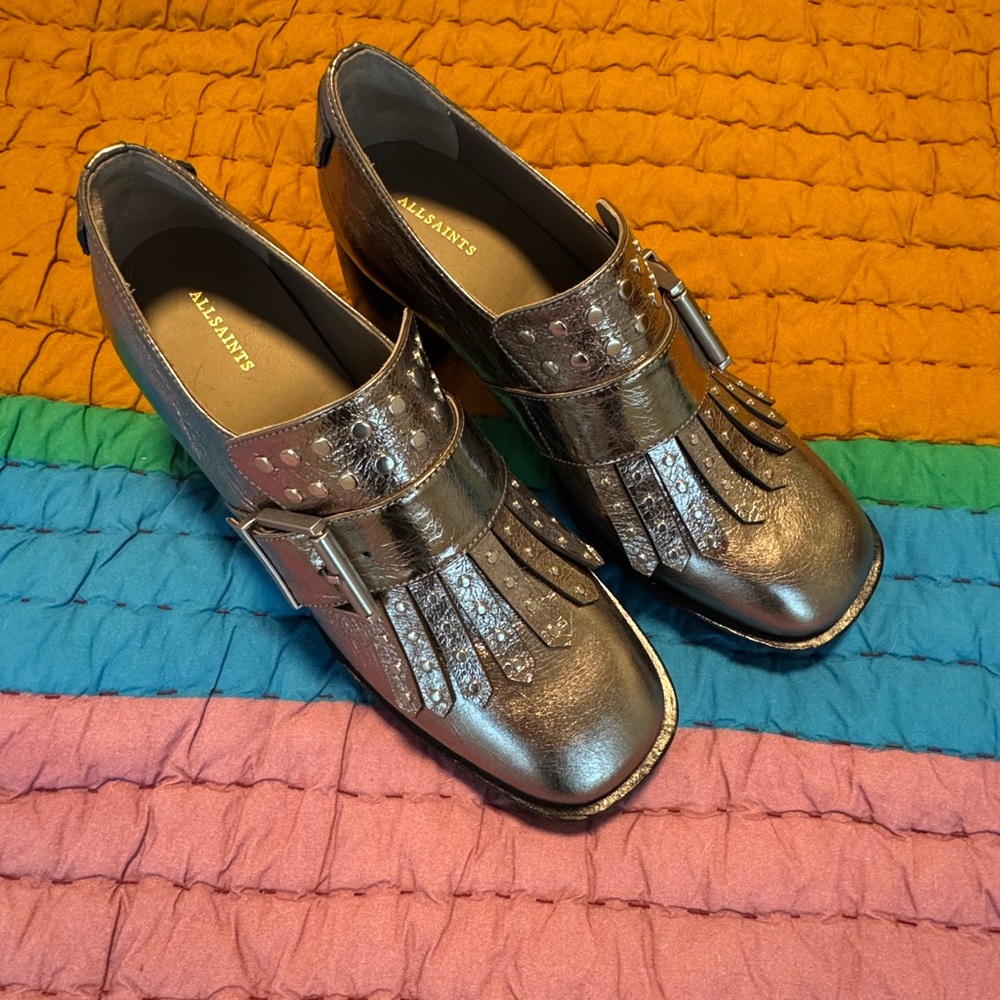 AllSaints Metallic Silver Platform Heal